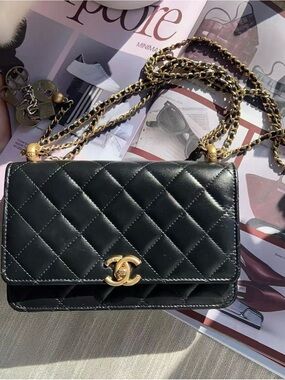 Chanel Calfskin Quilted Perfect Fit Wallet on Chain Black